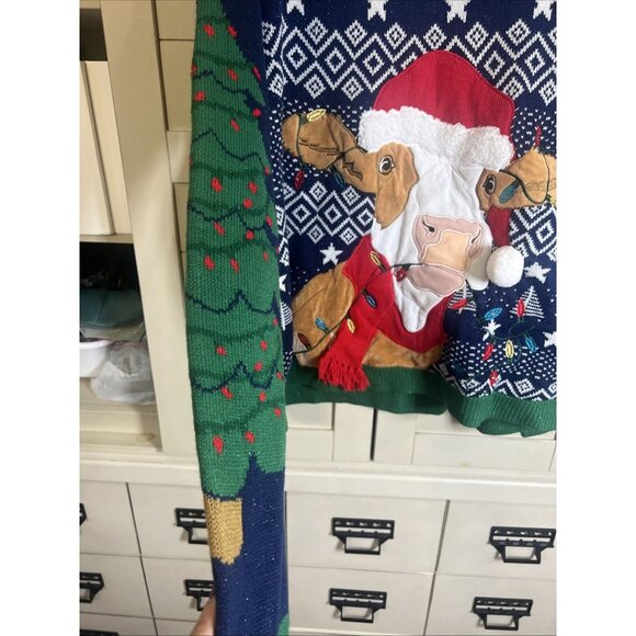 HOLIDAY TIME Ugly Christmas Cow Sweater Size XXL (50-52) With Working Lights - Picture 6 of 9